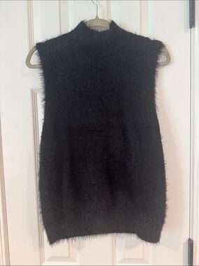 Halogen Fuzzy Black Sleeveless Mock Neck Sweater Vest